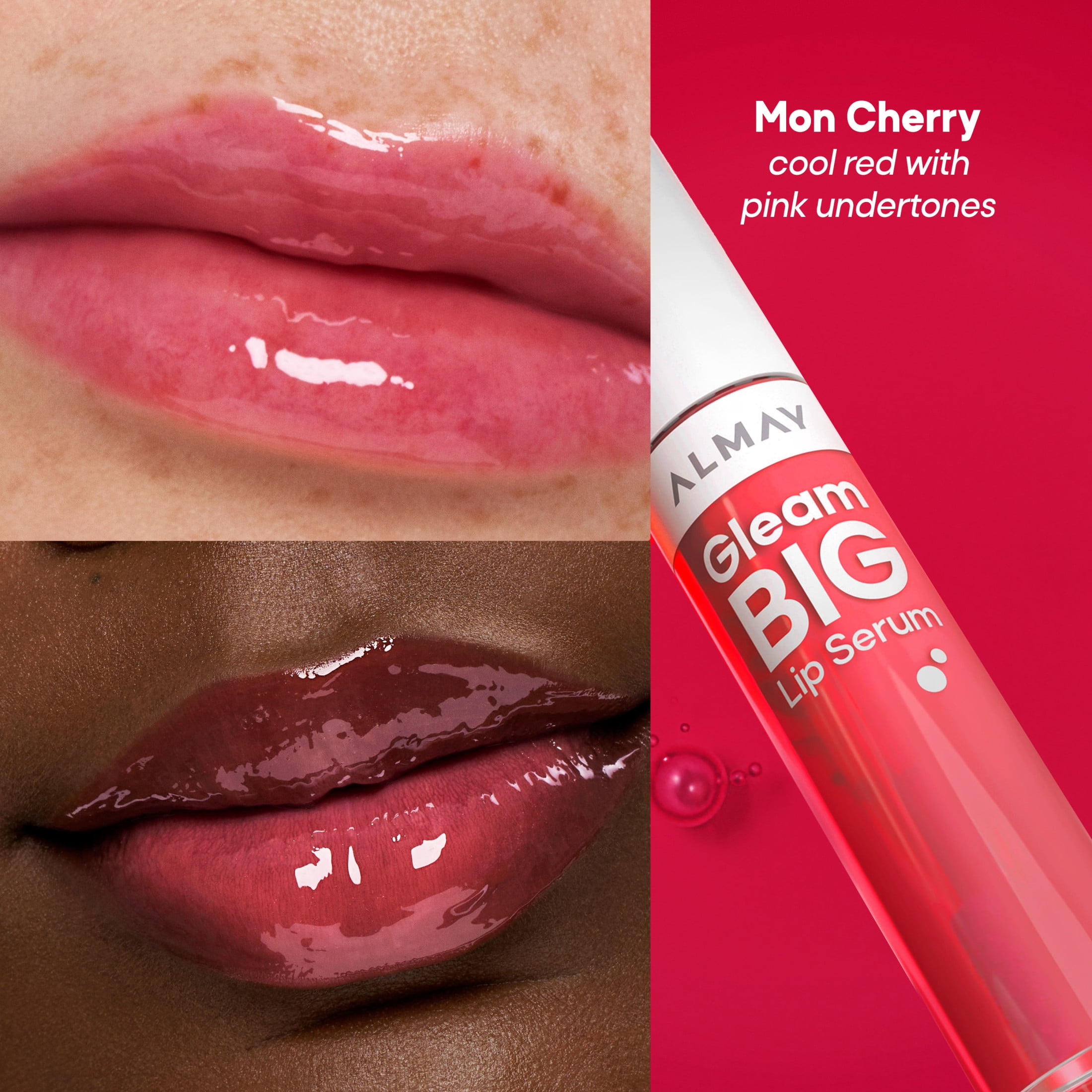 Almay Gleam Big™ Lip Serum, Hydrating Oil, High-Shine, Hypoallergenic, Non-Sticky, 600 Mon Cherry, 0.13 fl oz