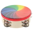 thumbnail image 1 of Rainbow Tambourine Hand Drum with Double Row Jingles Handheld Percussion Instrument, 1 of 8