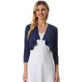 thumbnail image 1 of Top corto Bolero Elegante frente abierto drapeado con mangas 3/4 Encogimiento de hombros a la boda para mujeres Azul Oscuro XL, 1 of 6