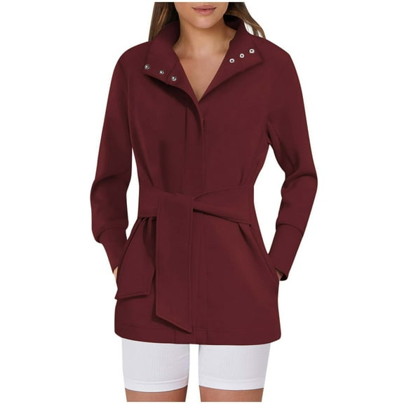 XPMWRP Women's Button Belt Solid Color Coat Long Sleeve Lapel Loose Outerwear Jacket Fashion Winter Soft Warm Coats with Pockets Red M