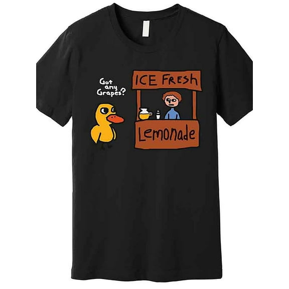 Got Any Grapes Duck Song Lemonadd Design, Premium Soft Short Sleeve Round Neck Tee for Summer Casual Wear, Machine Washable Black, Whimsical Design, Regular Fit Shirt