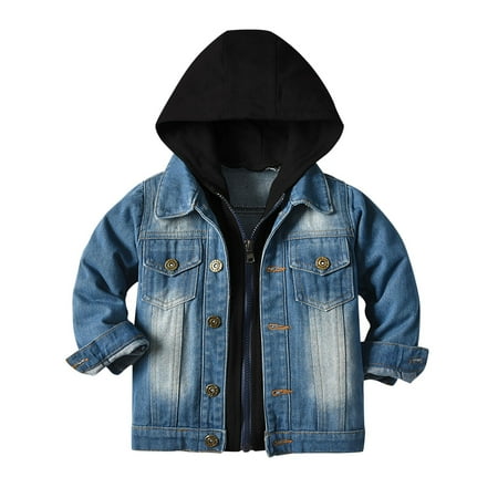 zbxnLI Toddler Boys Hooded Denim Jacket Vintage Long Sleeve Outerwear Full Zip Coat with Pockets