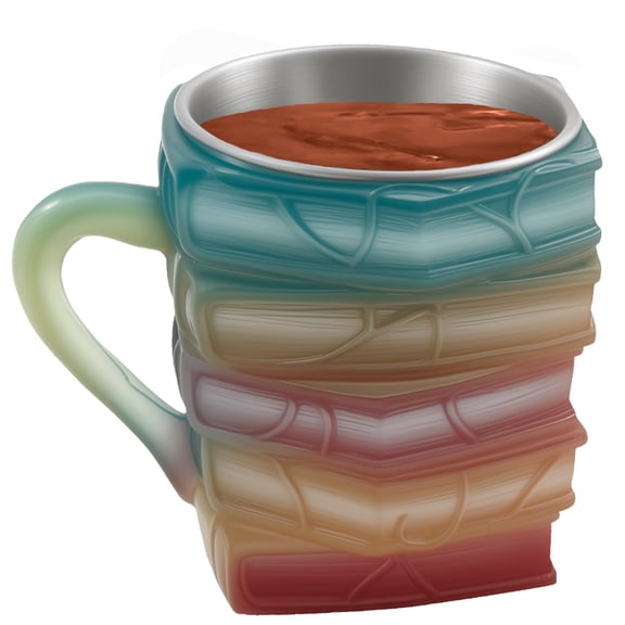 Grusce Glass Painted Book Mug, Artistic Craftsmanship 3D Painted Books Coffee Mug, Comfortable Grip Book Stack Coffee Cup