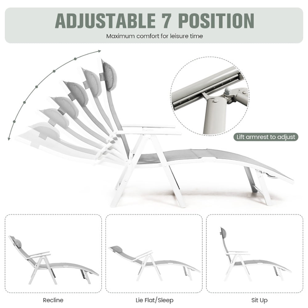 Aimee Lii Adjustable Outdoor Lightweight Folding Chaise Lounge Chair with Pillow, Patio Loungers, Gray Aimee Lii Adjustable Outdoor Lightweight Folding Chaise Lounge Chair with Pillow, Patio Loungers, Gray