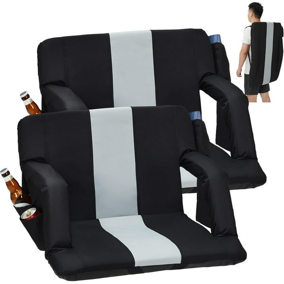 Pinypikaka Stadium Seats with Back Support and Padded Cushion 20.5" Bleacher Chair with Anti-Slip Mat - Reclining Stadium Football Seats - 6 Adjustable Angle, Large Pockets, Cup Holders