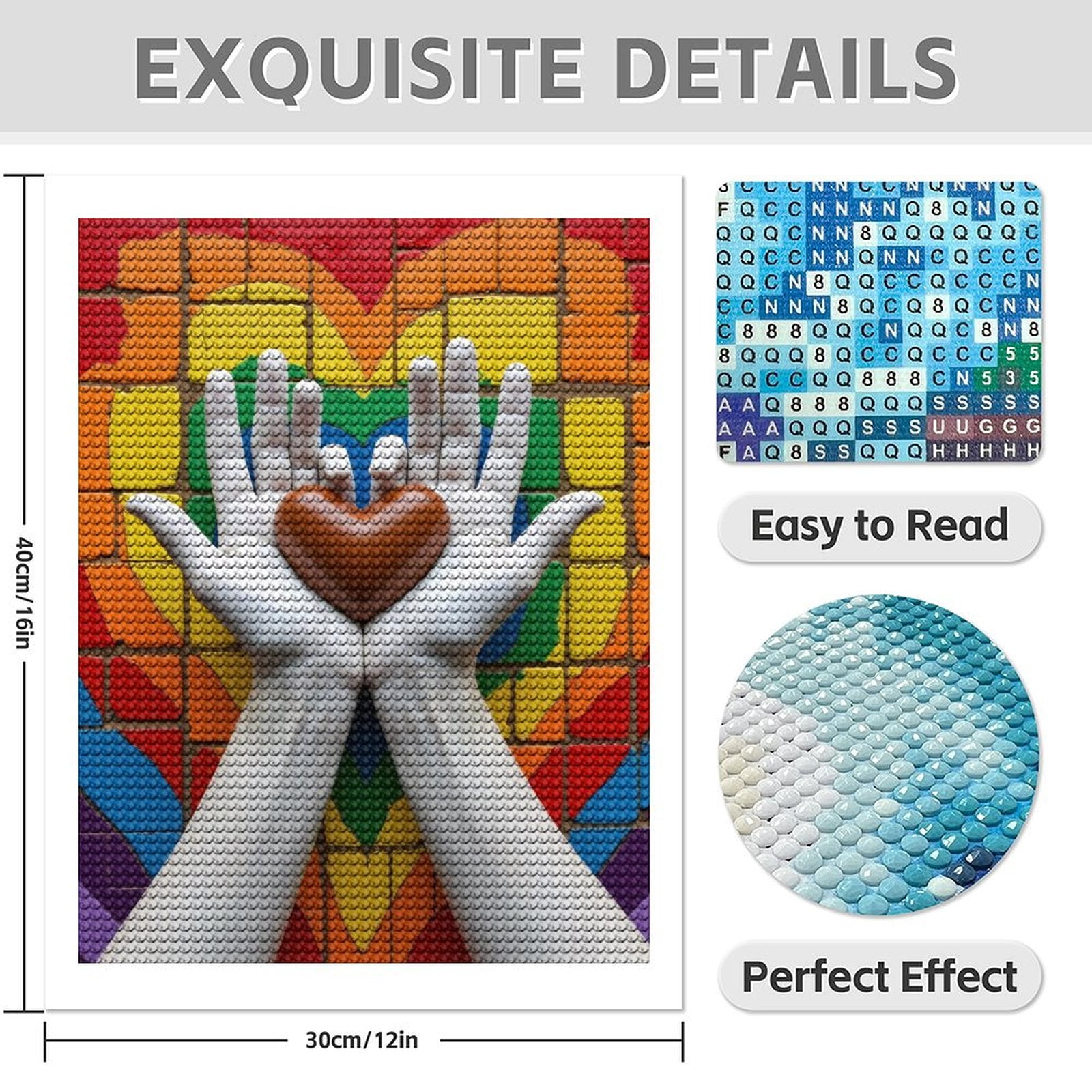 Diamond Art Kit for Adults, Colorful Hands Heart Mosaic Artwork Diamond Painting for Adults Beginners, DIY Diamond Art Painting Kits, 5D Diamond Painting Crafts for Home Decor 12x16 Frameless