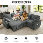 BedLuxury 83 Sectional Sleeper Sofa With Pull Out Bed, Storage Seat & USB Charging, L Shape Modern Couch for Living Room, Corduroy Gray