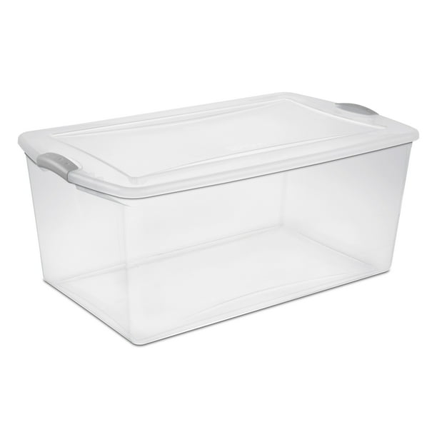 Sterilite 105 Qt. Clear Plastic Latching Box, Gray Latches with Clear