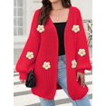 thumbnail image 2 of Female Sweaters Floral V-Neck Long Sleeve Sweater Open Front Knit Buttonless Trendy Sweater Outerwear Big  Size, 2 of 6
