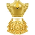 thumbnail image 3 of SiiRoh Girls Metallic Crop Top with Sequin Ruffle Tiered Skirt Sparkly Disco Jazz Dance Outfit Sets Gold 16, 3 of 6