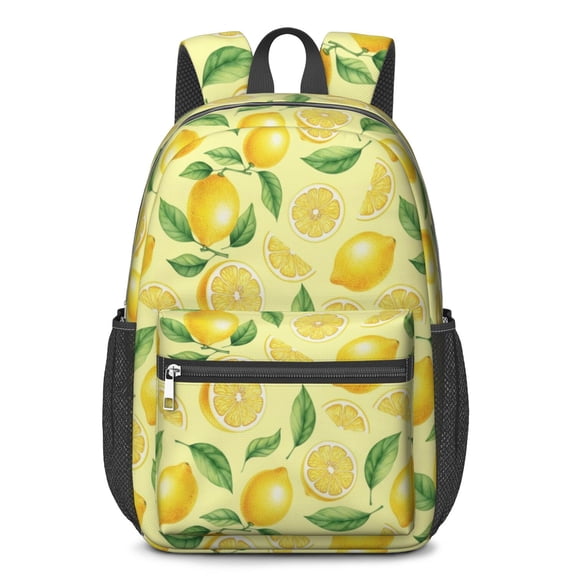 Lemon and Slice Yellow Pattern 17" School Backpacks for Teens,Waterproof Oxford Fabric,S-Shape Padded Straps for School,Travel,Hiking,Camping