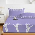 thumbnail image 6 of Full Size Fitted Sheet Set - Halloween 3 Piece Bedding Sets 16" Deep Pocket Fitted Sheet with 2 Pillowcases, Purple Farmhouse Spooky Skeleton Hands Brushed Microfiber Hotel Luxury Bed Sheets, 6 of 9
