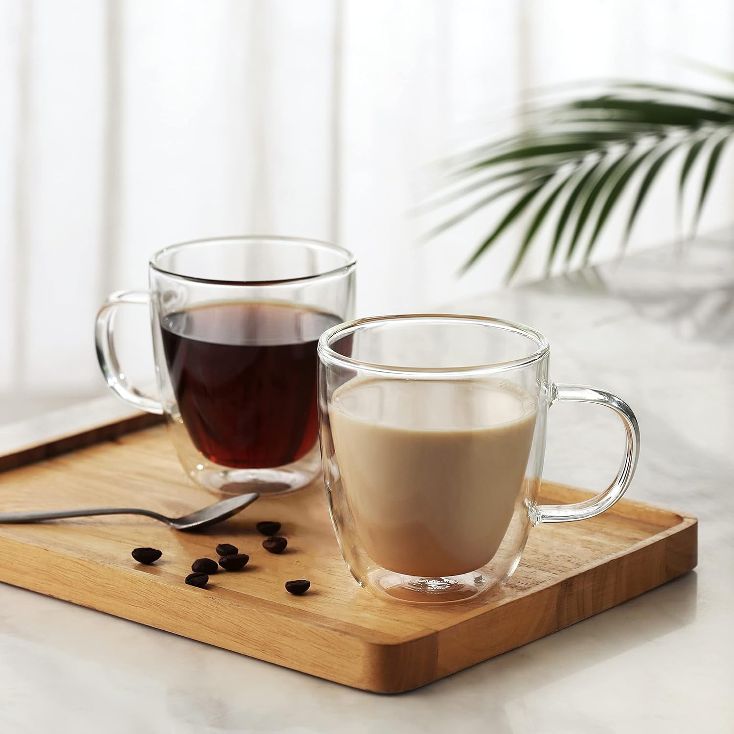 Large Glass Coffee Mugs 17oz,Double Walled Insulated Clear Coffee Cups with Handle,Clear Espresso Mugs for Cappuccino,Latte,Tea Bags,Hot and Cold Beverages