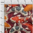 thumbnail image 1 of oneOone Cotton Flex Maroon Fabric Koi Fish Ocean Sewing Material Print Fabric By The Yard 40 Inch Wide, 1 of 4