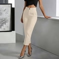 thumbnail image 6 of ClodeEU Women's High Waist Stretch Capri Pants,Slim Fit Solid Color Cropped Pants with Pockets Beige,Women's Plus L, 6 of 7