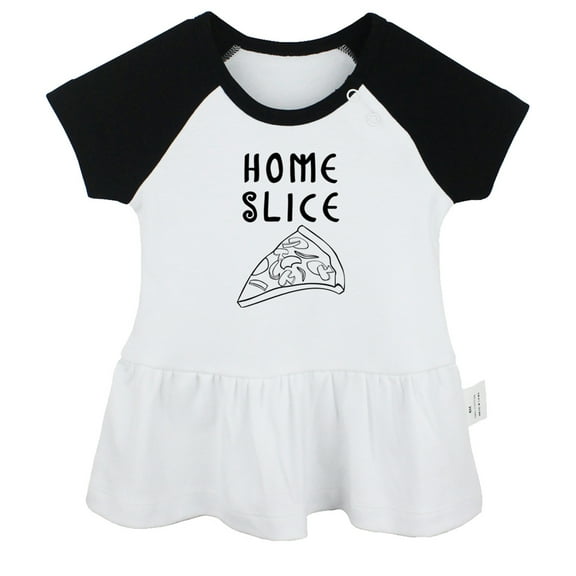 Homeslice Pizza Funny Dresses For Baby, Newborn Babies Skirts, Infant Princess Dress, 0-24M Kids Graphic Clothes (Black Raglan Dresses, 0-6 Months)