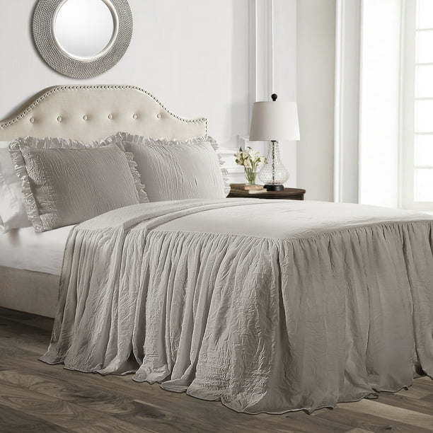 Lush Decor Ruffle Skirt Polyester Bedspread Queen Gray 3 Pc Set Walmart Com Walmart Com