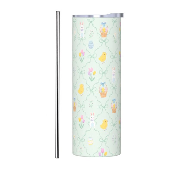 20oz Easter Bunny Tumbler Insulated Car Cup Pastel Egg Chick Travel Coffee Cup Holiday Gift with Stainless Steel Straw