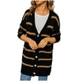 thumbnail image 2 of Women's Sweaters and Cardigans Summer Striped Patchwork Casual Solid Color Pocket Cardigan Button Sweater Sweater Top, 2 of 9