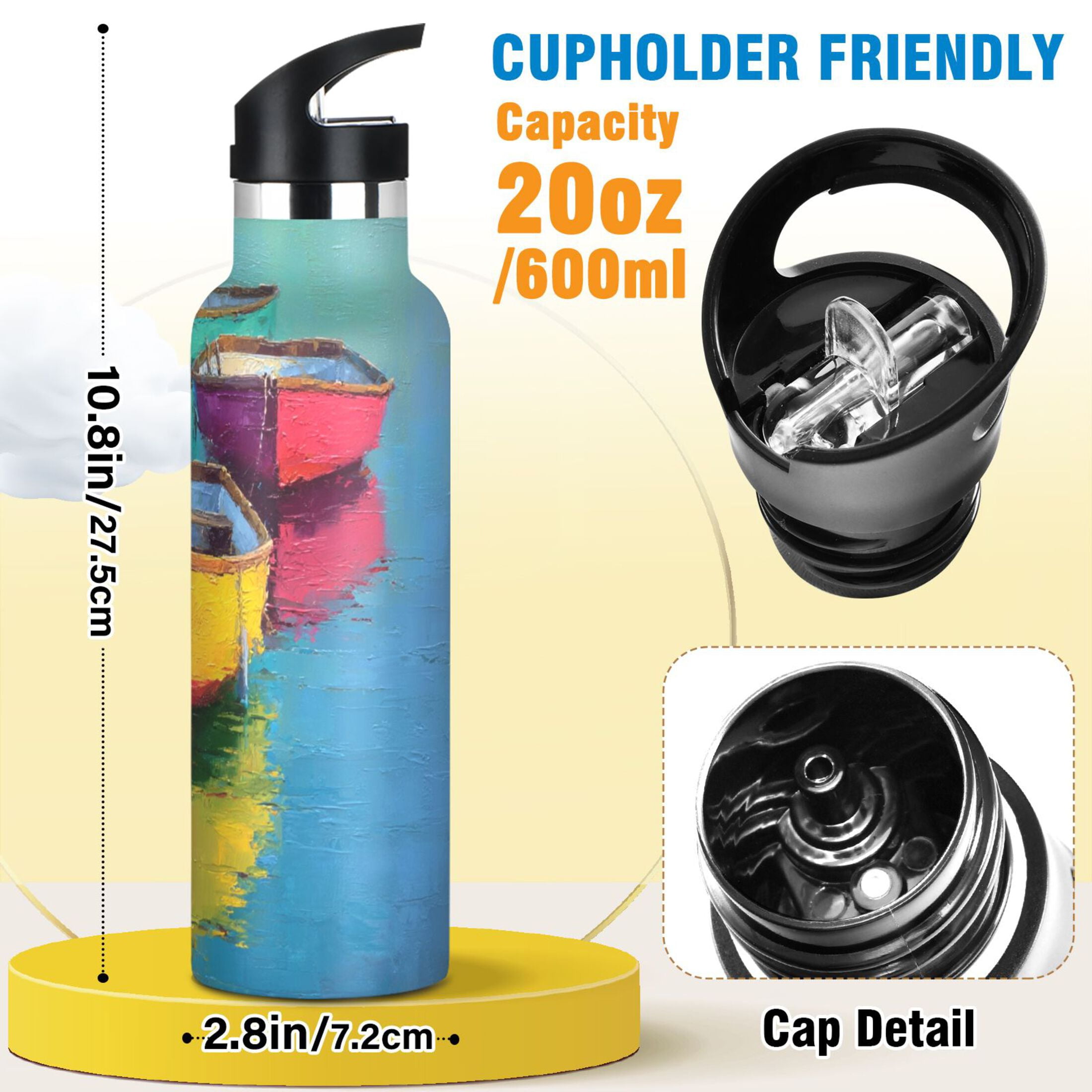 Kids Insulated Stainless Steel Sports Water Bottle 600ml (20oz) Colorful Row Boats