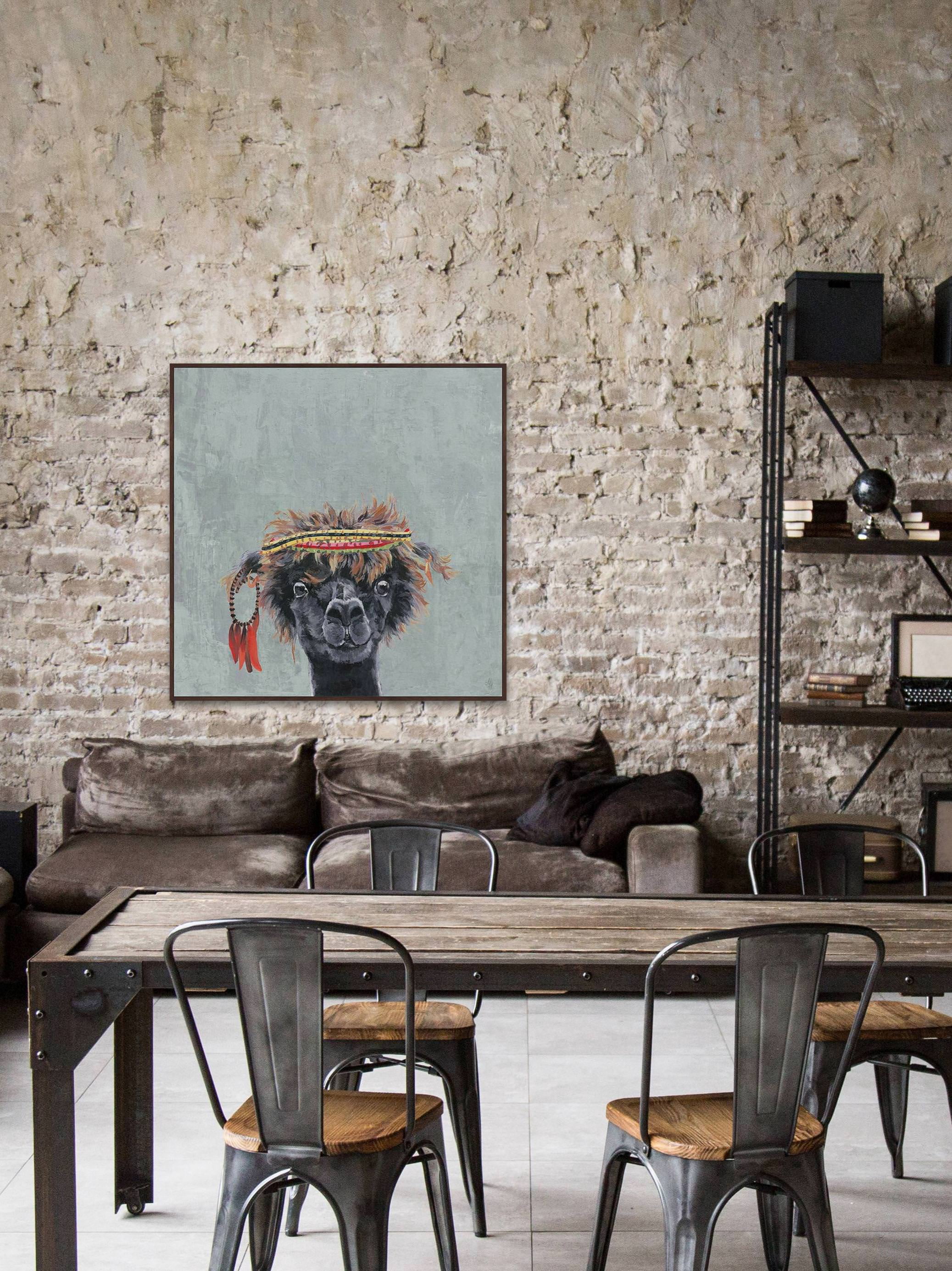 Hippie Llama Floater Framed Painting Print on Canvas