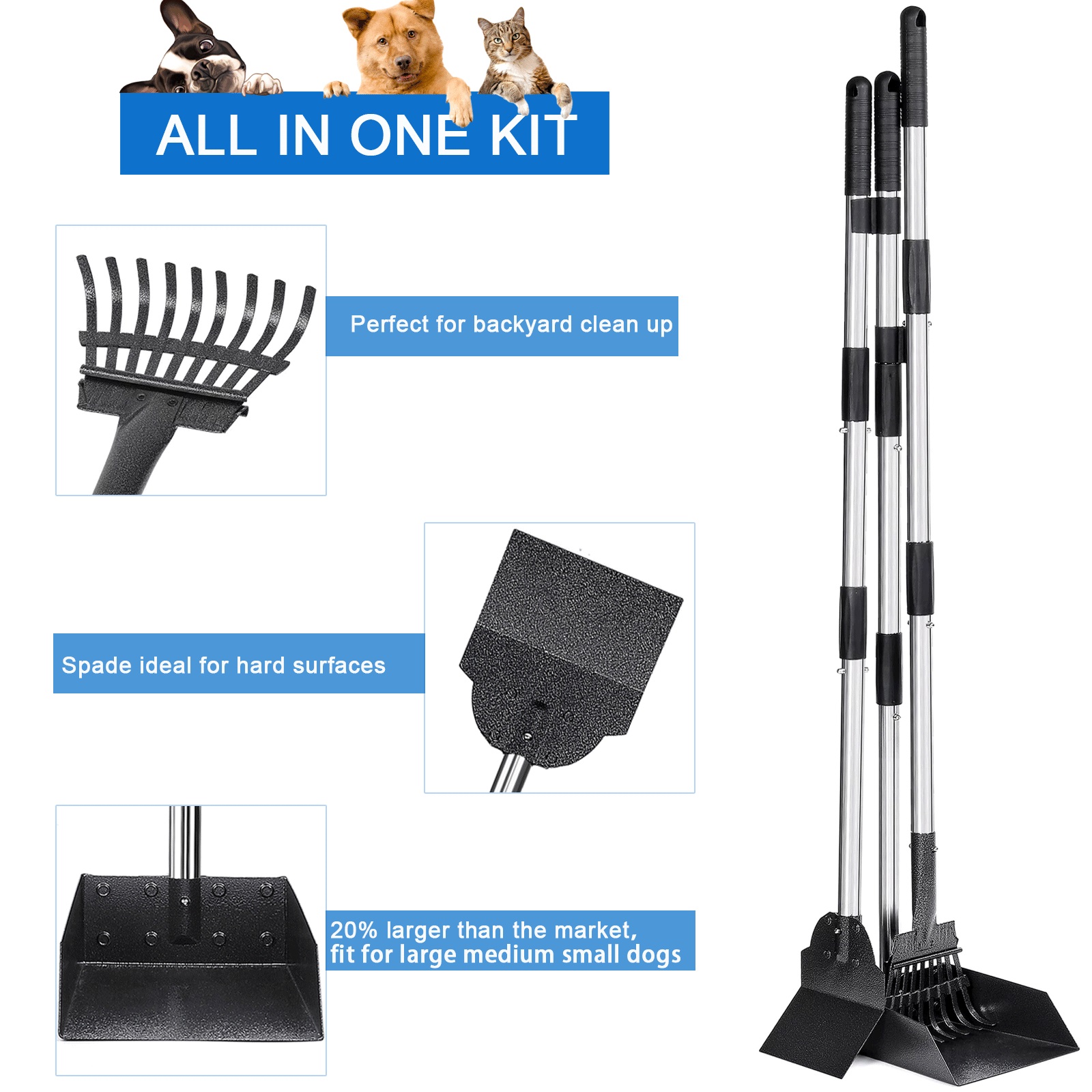 Suchown 38" Pooper Scooper with Rake and Tray photo 3