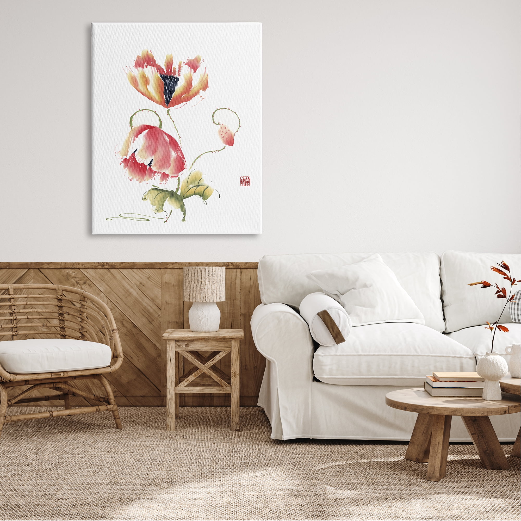 Stupell Industries Simple Pink Orange Floral Petal Blossoms Illustration Paintings Gallery-Wrapped Canvas Print Wall Art, 36x48, by Nan Rae