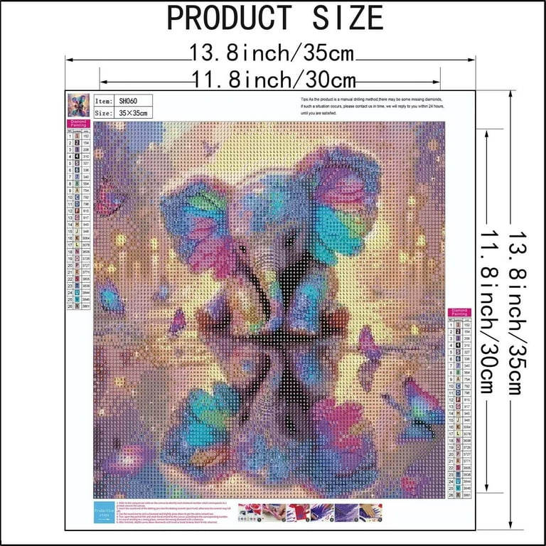 5D Diamond Painting Kits For Adults, Cute Elephant Diamond Art Kits For Beginners, DIY Full Round Drill Animal Elephant Paint With Diamond