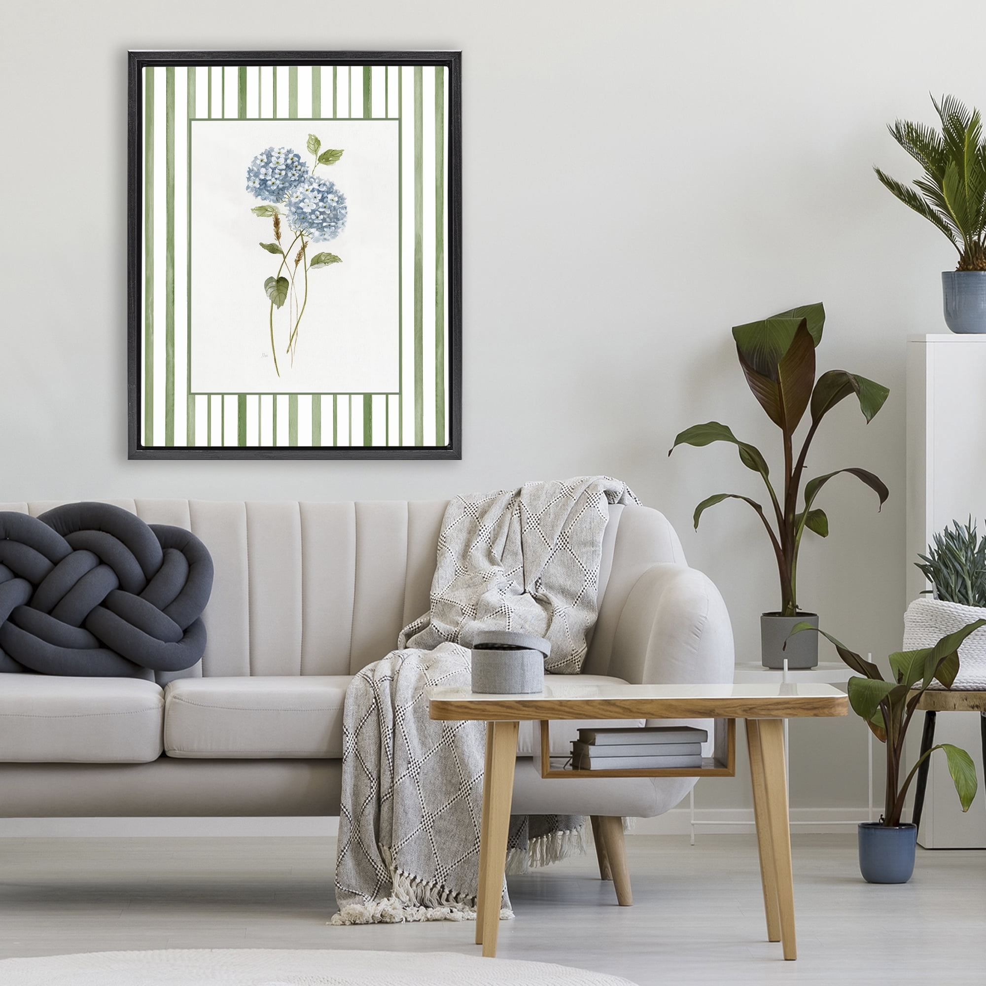 Stupell Industries Delicate Hydrangea & Dried Wheat Black Framed Floater Canvas Wall Art, design by Nan