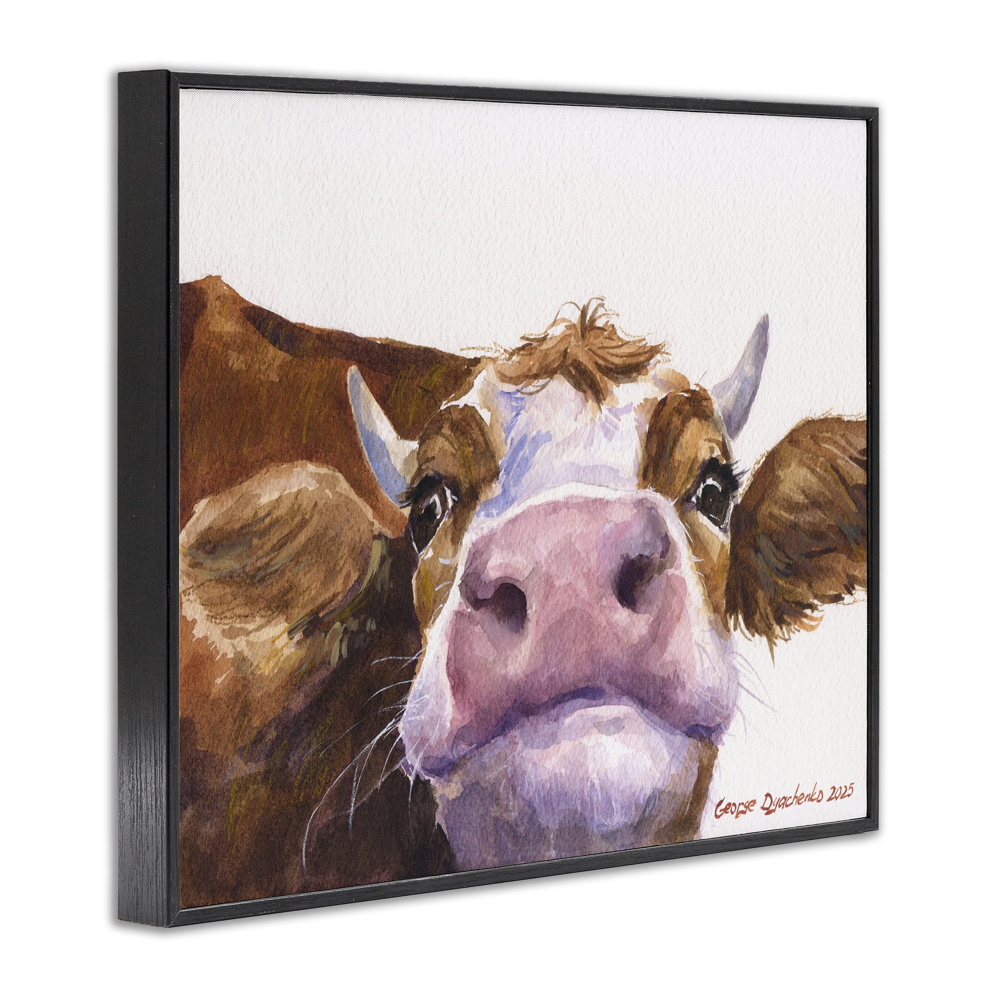 Stupell Industries Cute Cow Close Up Black Framed Giclee Art, design by George Dyachenko