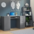 thumbnail image 2 of Madesa 2-Piece Home Office and Study Furniture Set: 53" Computer Desk with 3 Drawers, 1 Door, Storage Shelf + 24" 5-Tier Ladder Shelf for Pantry, Books, & Utilities – Gray, 2 of 8
