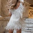 thumbnail image 2 of Jophufed Fashion Women Sundresses Sexy V-Neck Solid Color Tassel Sleeveless Dress Short Skirt, 2 of 8