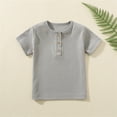 thumbnail image 2 of LIJCC Boys Short Sleeve Shirt with 3 Button, Henley Shirt for Boys & Girls Without Collar , Polo Shirt Without Collar(Grey,9-10 Years), 2 of 9