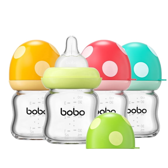 YOHKOH Anti-colic Baby Bottle,AirFree Vent,Slow Flow Nipple,Multicolour,3.4 oz,4pk