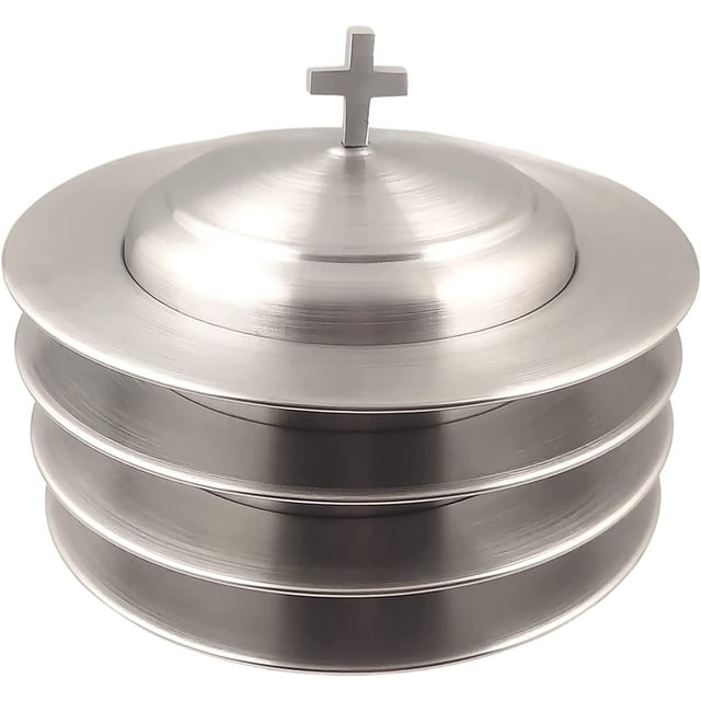 Vaisselle de Communion 4 Assiettes à Pain Empilables avec Couvercle - Acier Inoxydable (Mat)