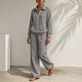 thumbnail image 6 of Women's Half Zip Collared Sweatshirt and Wide Leg Pants Set 2-Piece Lounge Tracksuit with Front Pocket for Fall Daily Wear, 6 of 7