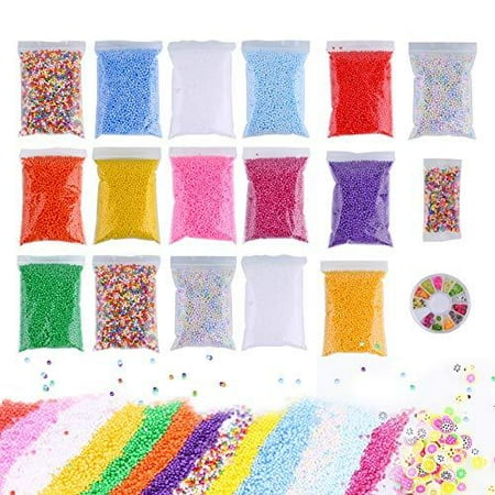 Slime Foam Beads Floam Balls – 18 Pack Microfoam Beads Kit 0.1-0.14 inch (90,000 Pcs) Micro Colors Rainbow Fruit Beads Craft Add ins Homemade DIY Kids Ingredients Flote Microbeads Suppli