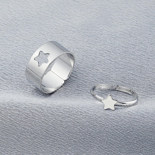 Fashion Hollow Aumeros conjuntos para mujeres mujeres, abierto ajustable de compromiso, regalos de cumpleaños de joyería p Plata estrella Fernando Anillos a juego