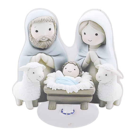 Artistic 2D Acrylic Nativity Scene Figurine Decorative Accent Rotating Ornament with Base For Tabletop Mantels Display