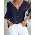 thumbnail image 2 of Camisa Sexy Cuello en V de Color Liso de Manga Corta con Botones Casual para Mujer A-Azul CH A-Azul CH Xishao ropa, 2 of 2