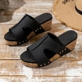 thumbnail image 5 of Cethrio Women's Platform Footbed Sandals- Slides Sandal Roman Heel Fish Mouth Platform Wedge Heel 2025 Wide Width Black Dressy Sandals/ Slides Size 9.5, 5 of 7