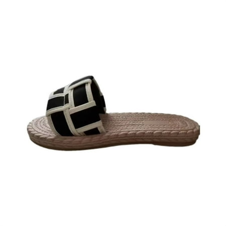 OJSFQUFP Women Shoes Casual Women s Beach Sandals Hollow Casual Slippers Flat Shoes Retro Sandals Fashion Slide Sandals Womens 2024 Womens Slipper Black 38