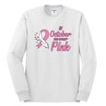 thumbnail image 2 of In October We Wear Pink Awareness Mens Long Sleeve Shirt, White, Medium, 2 of 3