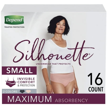 Depend Silhouette Incontinence & Postpartum Underwear for Women - Maximum Absorbency - S - Black, Pink & Berry - 16ct