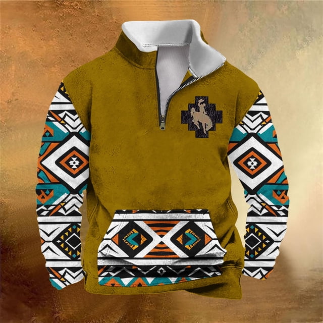 Sudadera sin capucha para hombre, informal, a la moda, con cuello alto, estampado, cremallera, jersey de manga larga, blusa de poliéster para hombre