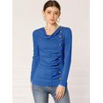 thumbnail image 4 of Women's Cowl Neck Long Sleeves Buttons Decor Ruched Top, 4 of 6