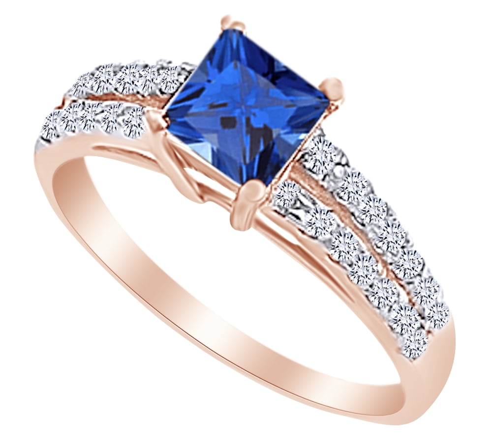 Simulated Pink Sapphire & Cubic Zirconia Solitaire Wedding Ring in 14k Rose Gold Over Sterling