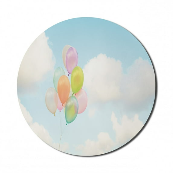 Colorful Mouse Pad for Computers, Pastel Balloons Flying up Into Sky and Clouds in Valentine Wedding Concept, Round Non-Slip Thick Rubber Modern Gaming Mousepad, 8" Round, Multicolor, by Ambesonne
