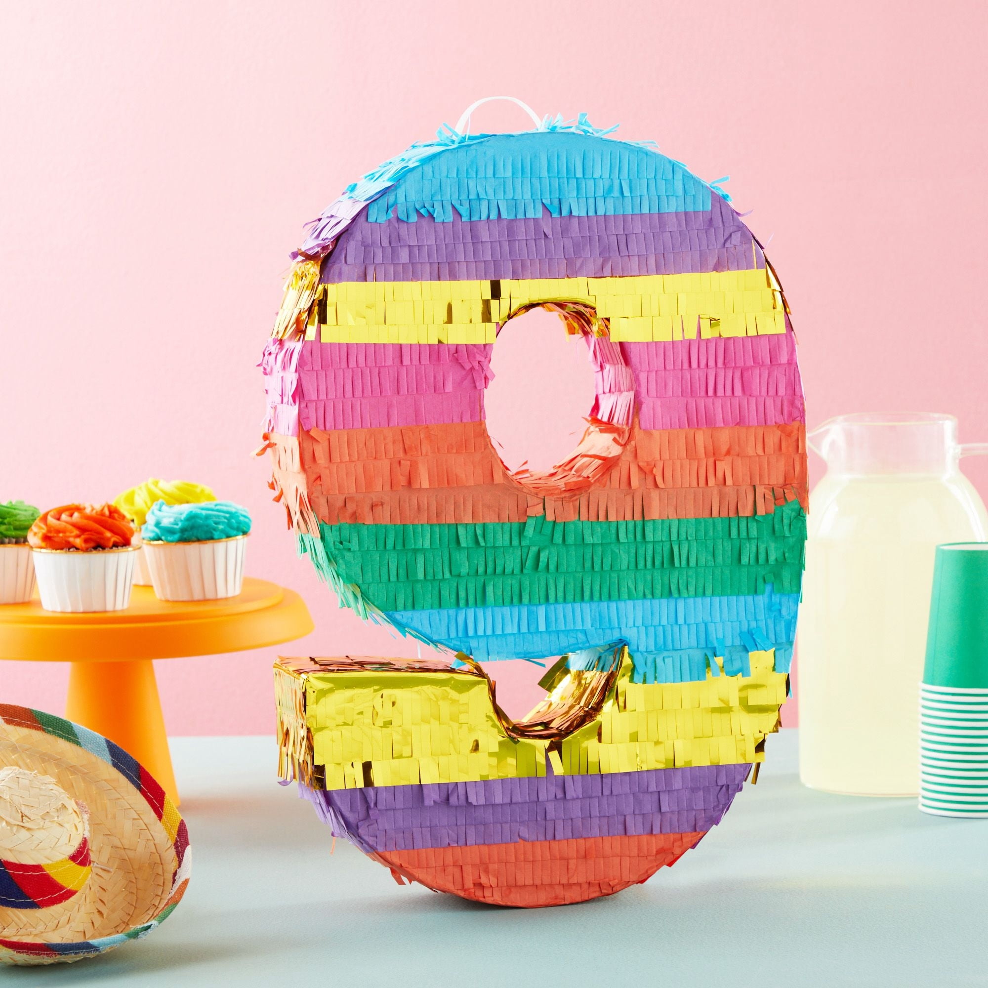Piñata Anniversaire 9 Ans – Cœur Géant 41x38 Cm – Avec Bâton, Bandeau – Jeu Pour Fille, Réveillon
