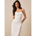 thumbnail image 7 of White Spaghetti Strap Fitted Midi Dress With 3D Floral Appliqué For Wedding Bridal Party Summer Elegant, 7 of 7
